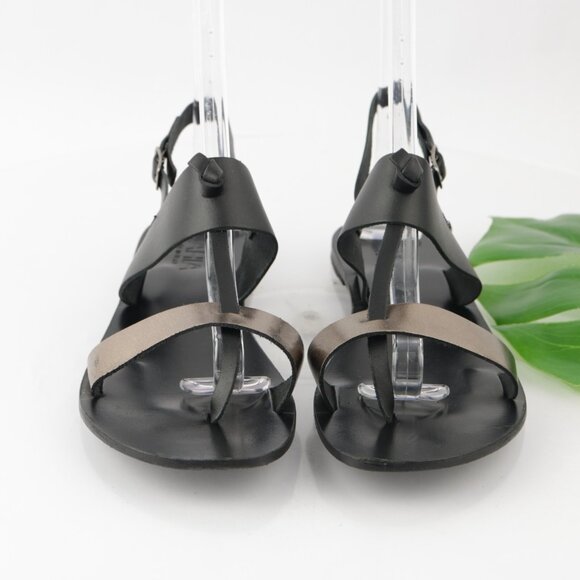 Bahia Womens Sandal Size 10 Black Gold Flat Leather Roman Thong Slingback Italy - Picture 14 of 14
